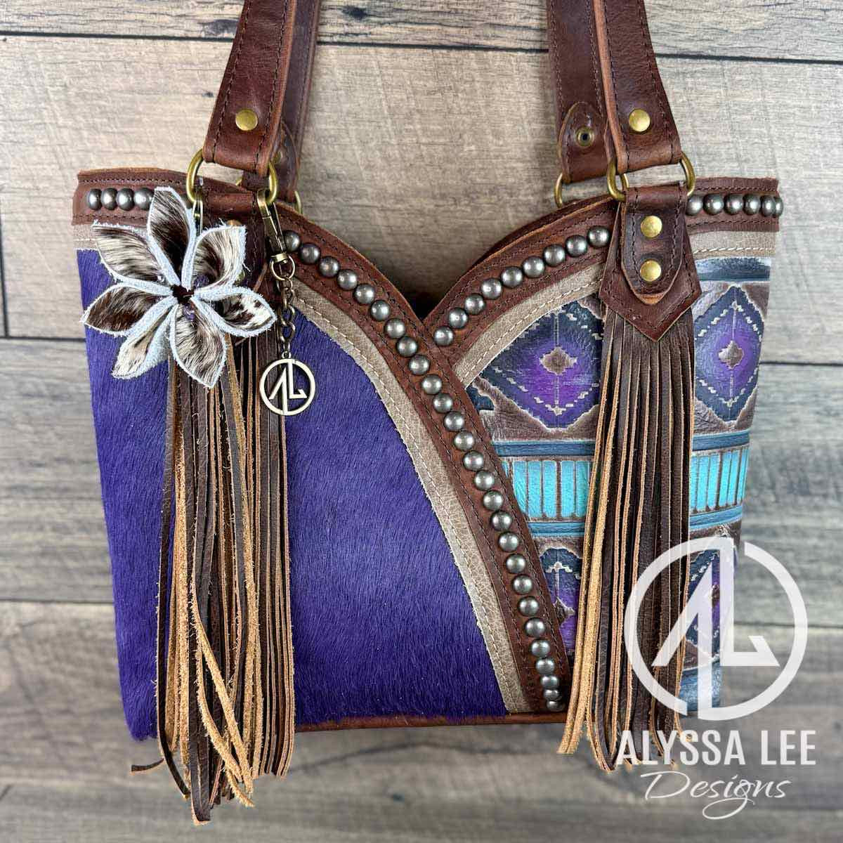 Bethany Tote - Purple Cowhide w/Navajo