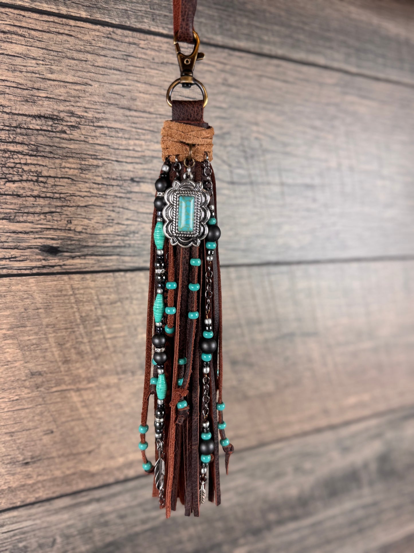 “Junk’d Up” Tassel 034 - Chocolate & Turquoise Boho Style