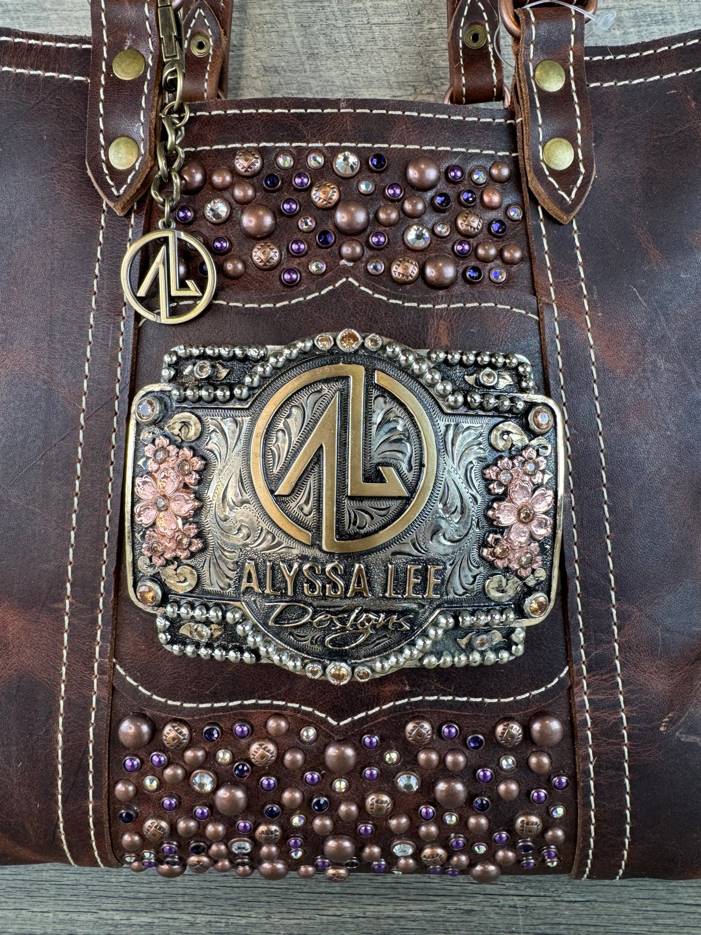 Tiffy Tote w/Buckle Option - Chocolate Leather & Purple Confetti