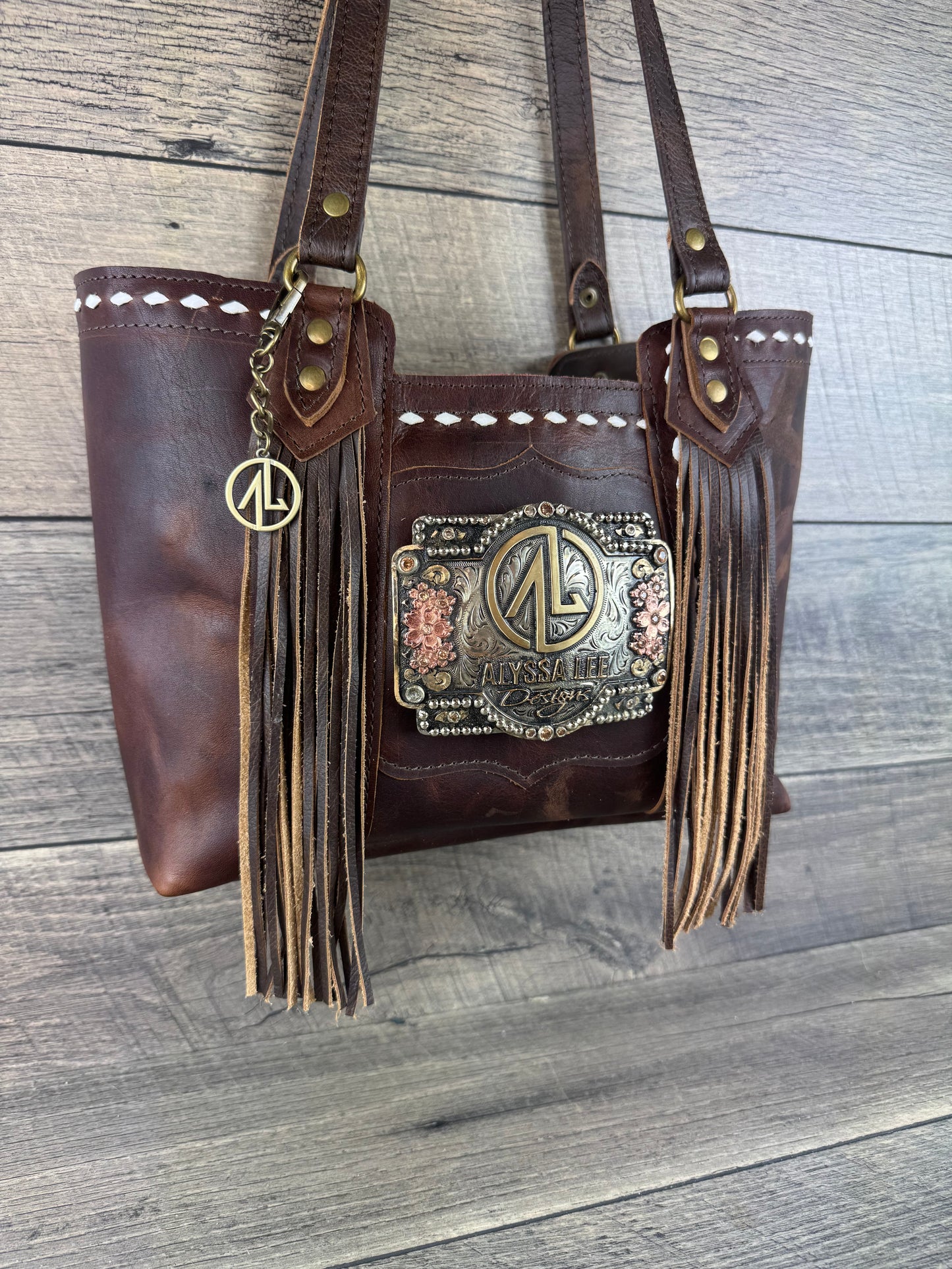 Mini Tiffy Tote w/Buckle Option - Chocolate Leather & Buckstitch