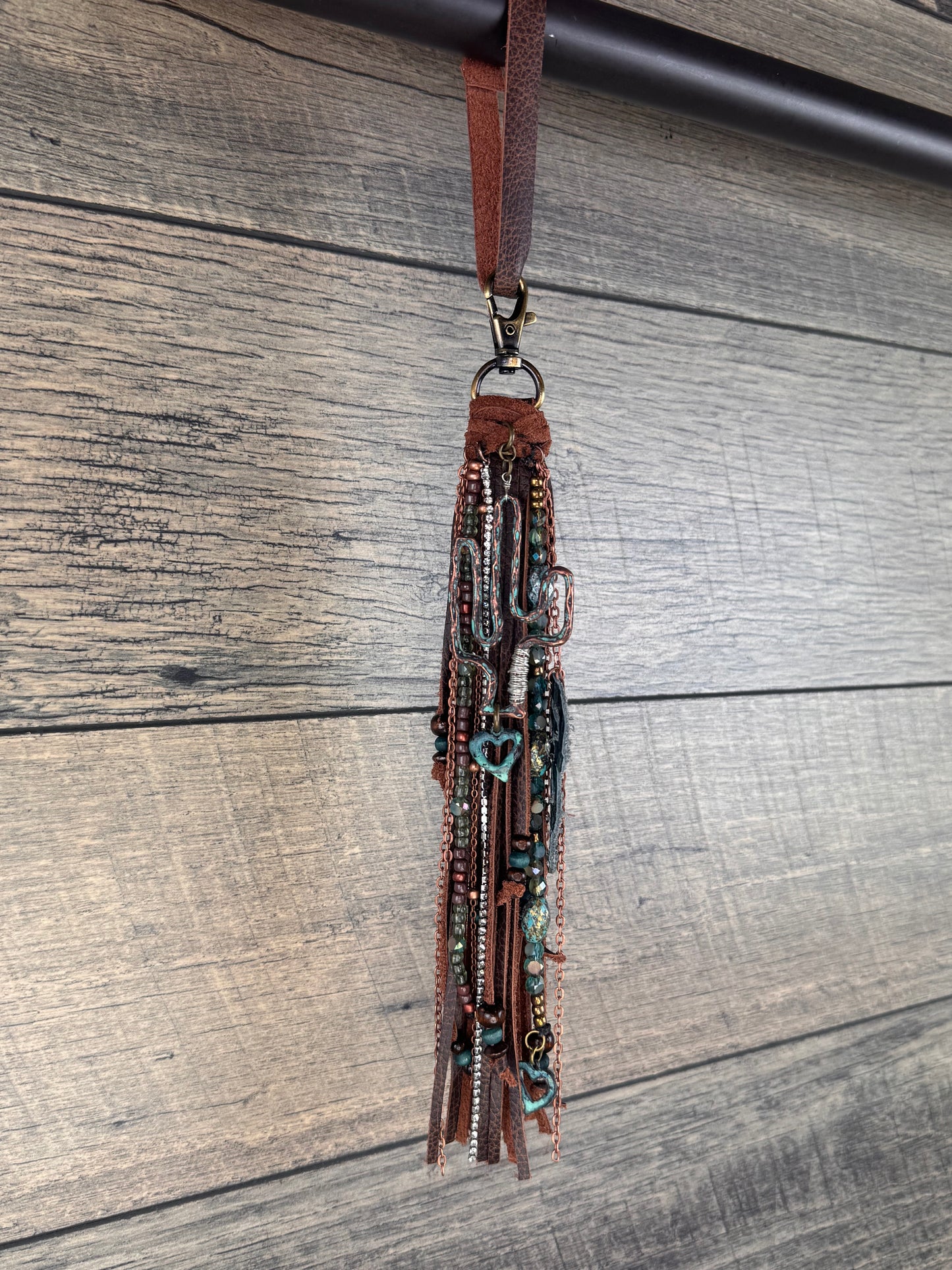 “Junk’d Up” Tassel 004 - Chocolate Fringe w/Cactus & Turquoise