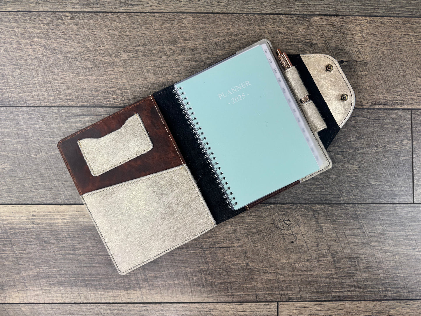 Mini Portfolio - White Pearl Cowhide with Copper