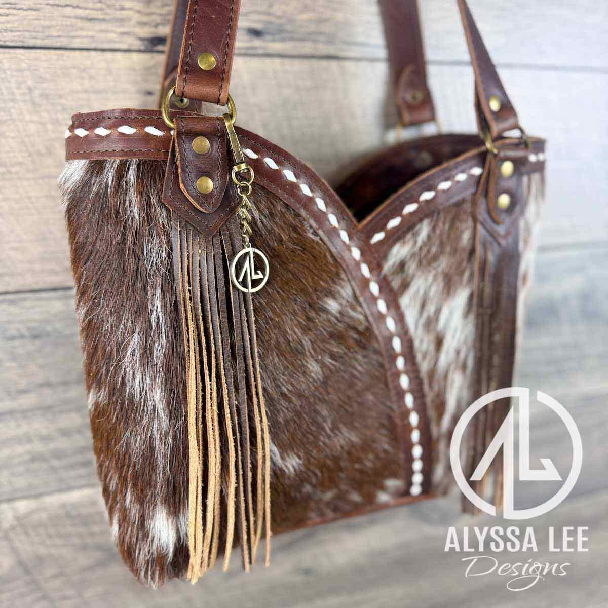 Bethany Tote - Brown & White Cowhide w/Buckstitching