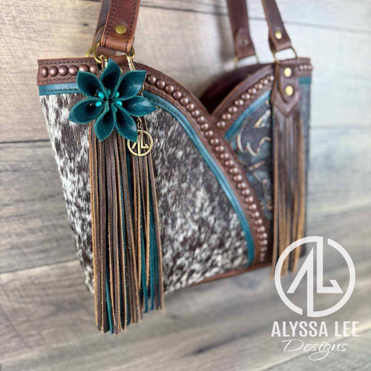 Bethany Tote - Dark Speckled Cowhide w/Laredo & Teal