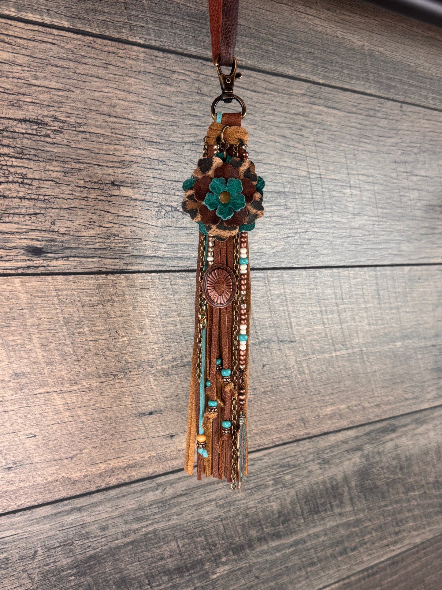 “Junk’d Up” Tassel 014 - Chestnut with Turquoise & Leopard