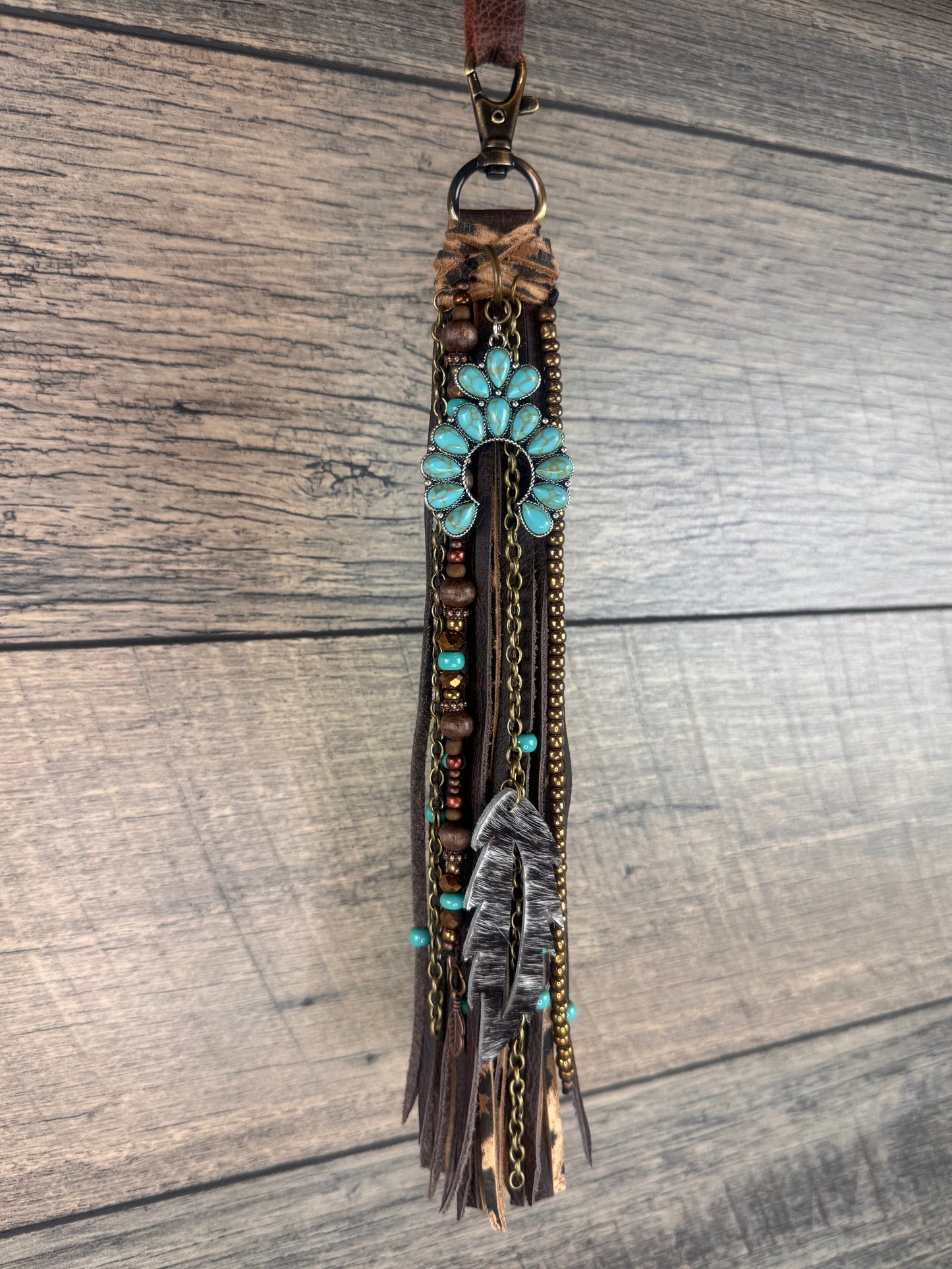 “Junk’d Up” Tassel 018 - Chocolate & Cheetah w/Turquoise Squash Blossom