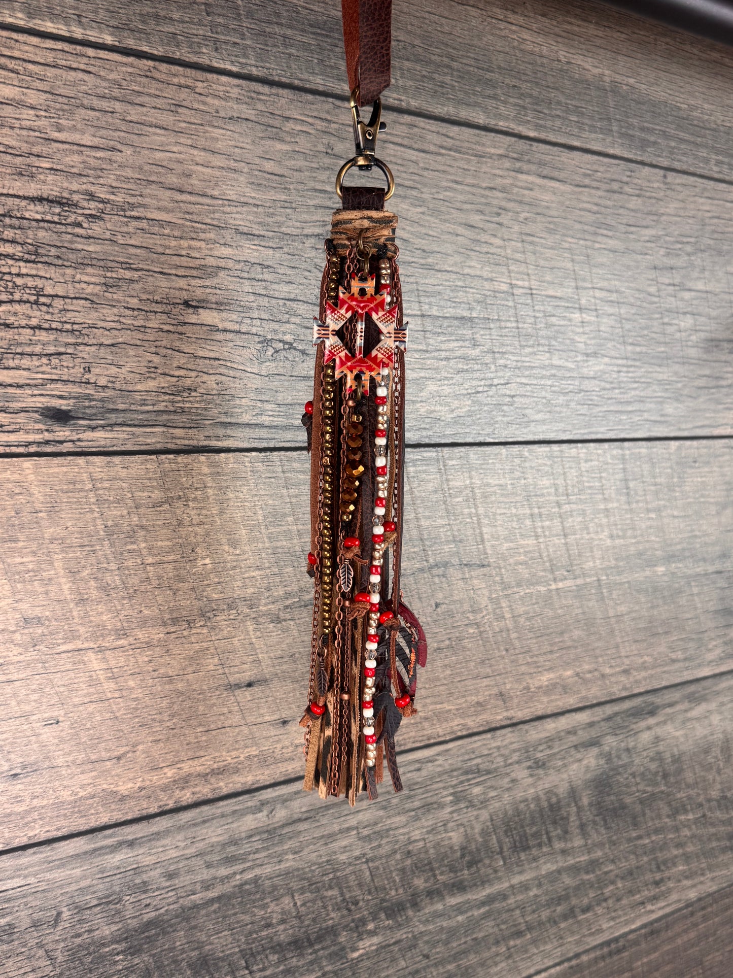 “Junk’d Up” Tassel 010 - Chocolate, Leopard & Red Aztec