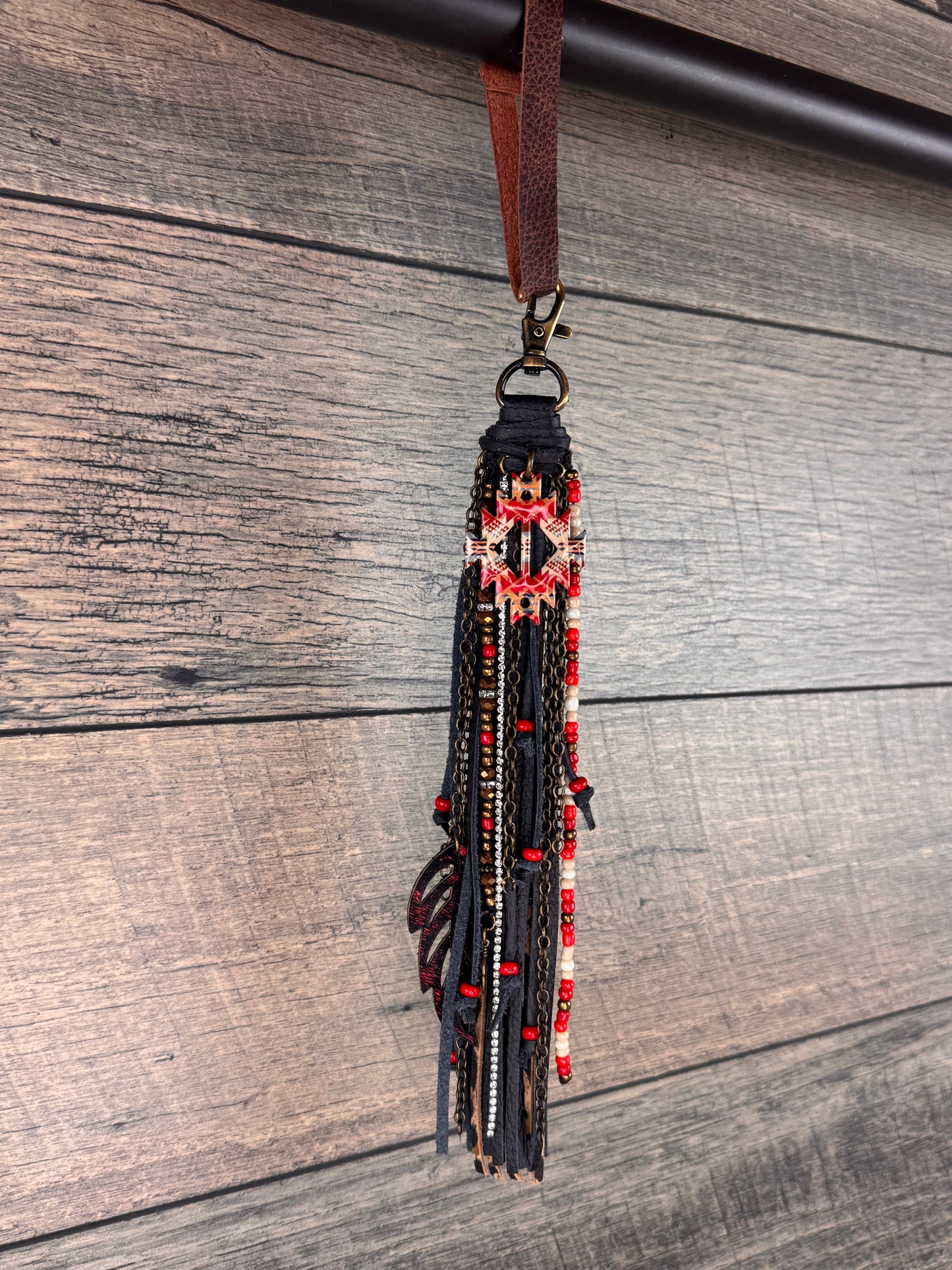 “Junk’d Up” Tassel 003 - Black Fringe w/Red Navajo