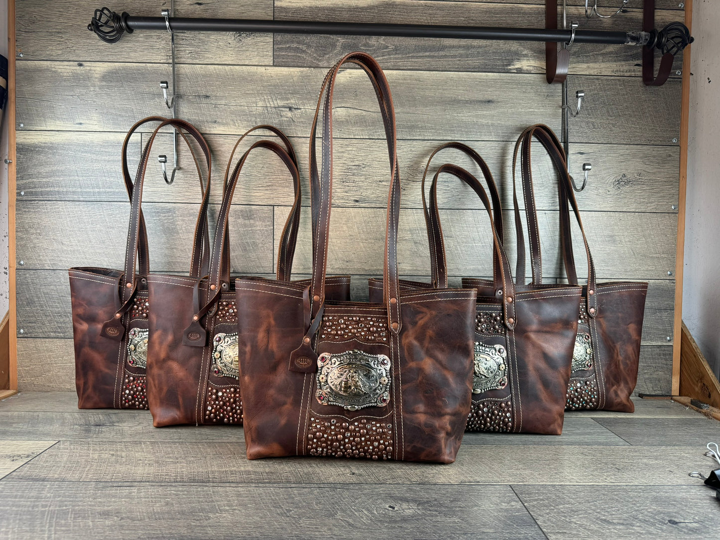 Custom Tiffy Tote w/Buckle Option - Chocolate Leather Confetti