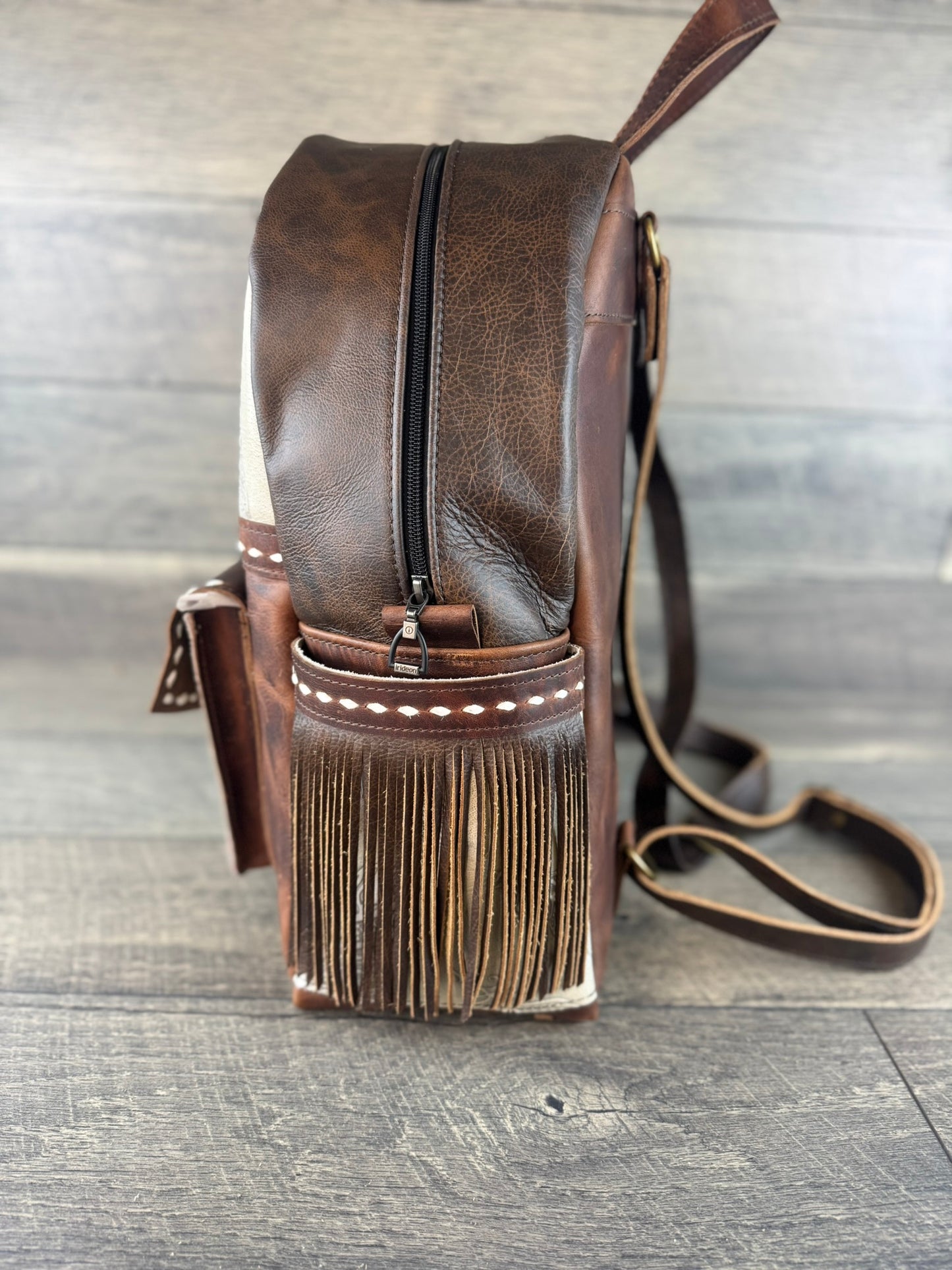 Backpack - White & Ivory Feathers with Buckstitching