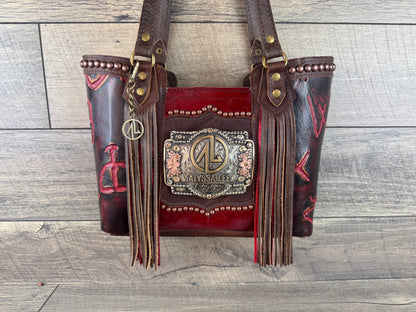 Mini Tiffy Tote w/Buckle Option - Dark Red Cowhide & Brands
