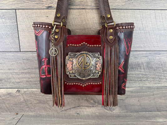 Mini Tiffy Tote w/Buckle Option - Dark Red Cowhide & Brands