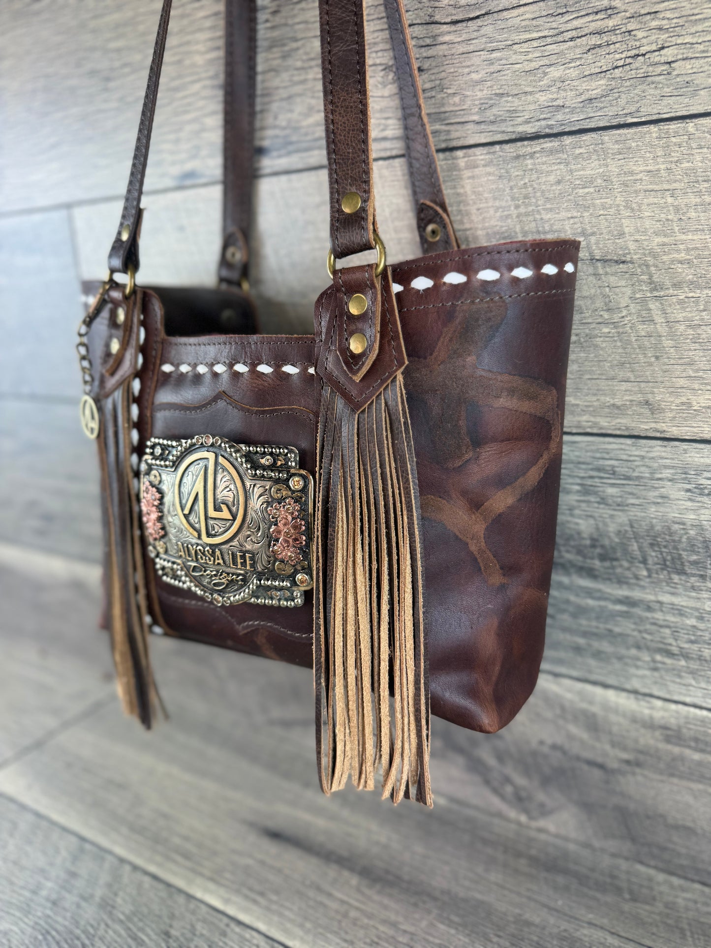 Mini Tiffy Tote w/Buckle Option - Chocolate Leather & Buckstitch