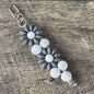 Silicone Flower Keychain 018 - Silver & White