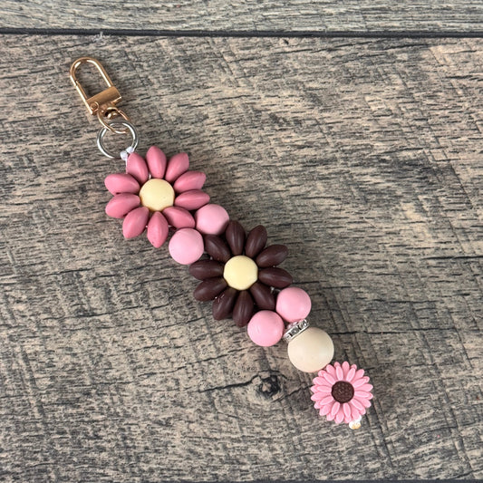 Silicone Flower Keychain 019 - Pink & Brown