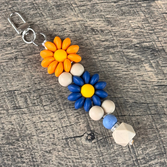 Silicone Flower Keychain 017 - Marigold & Navy