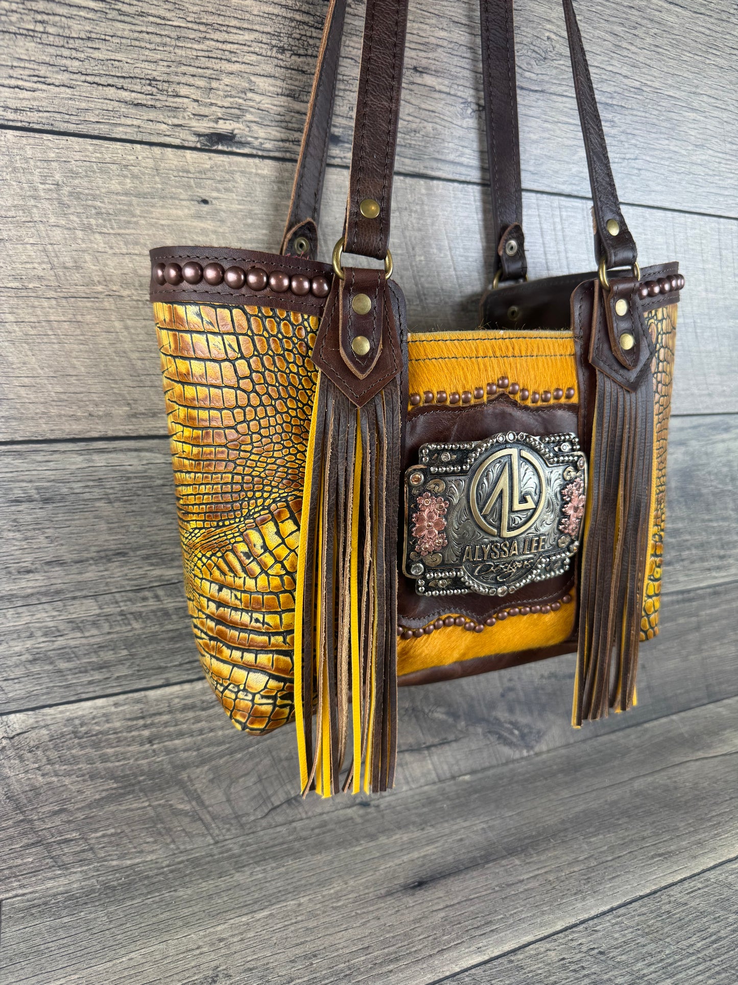 Mini Tiffy Tote w/Buckle Option - Mustard Cowhide & Gator