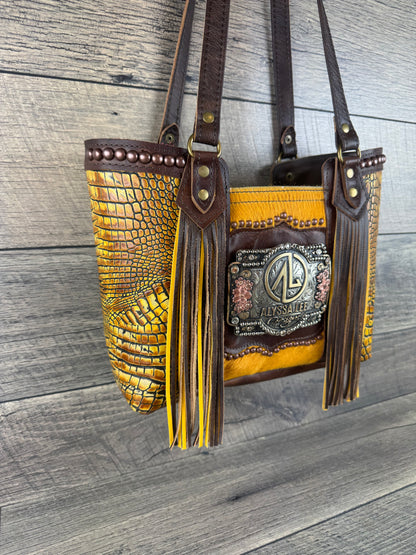 Mini Tiffy Tote w/Buckle Option - Mustard Cowhide & Gator