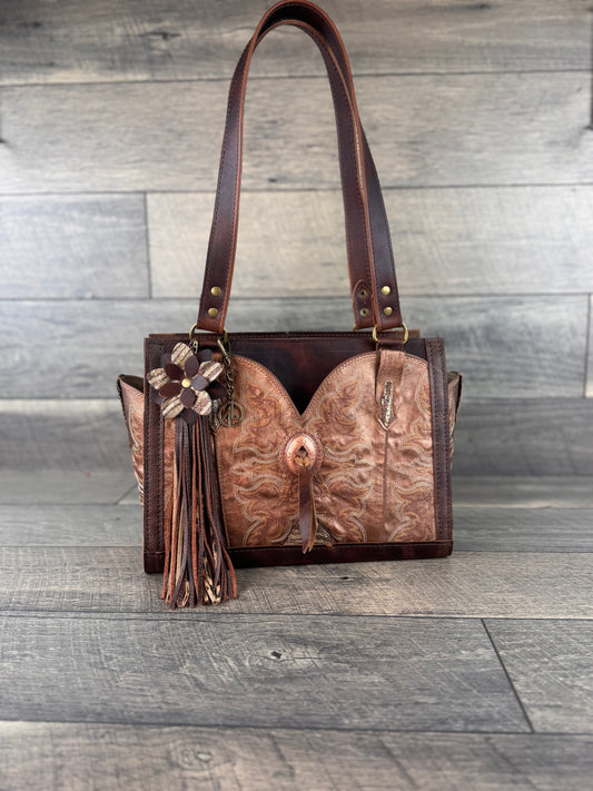 "Alyssa" Satchel Handbag 006 - Metallic Copper Boot Top