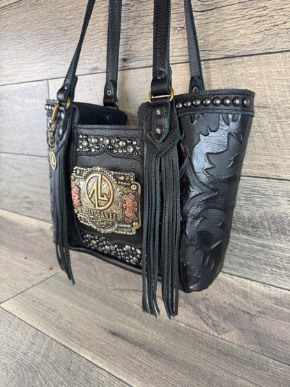 Mini Tiffy Tote w/Buckle Option - Black Laredo & confetti