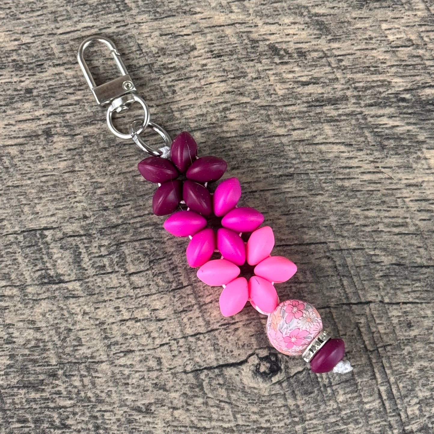 Silicone Flower Keychain 008 - Burgundy & Pink