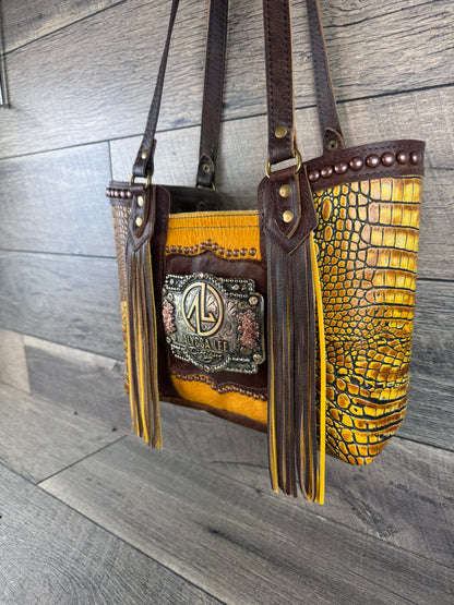 Mini Tiffy Tote w/Buckle Option - Mustard Cowhide & Gator