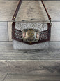 “Jasmine” Crossbody w/Buckle Option - Silver Tooled & Grey Cowhide