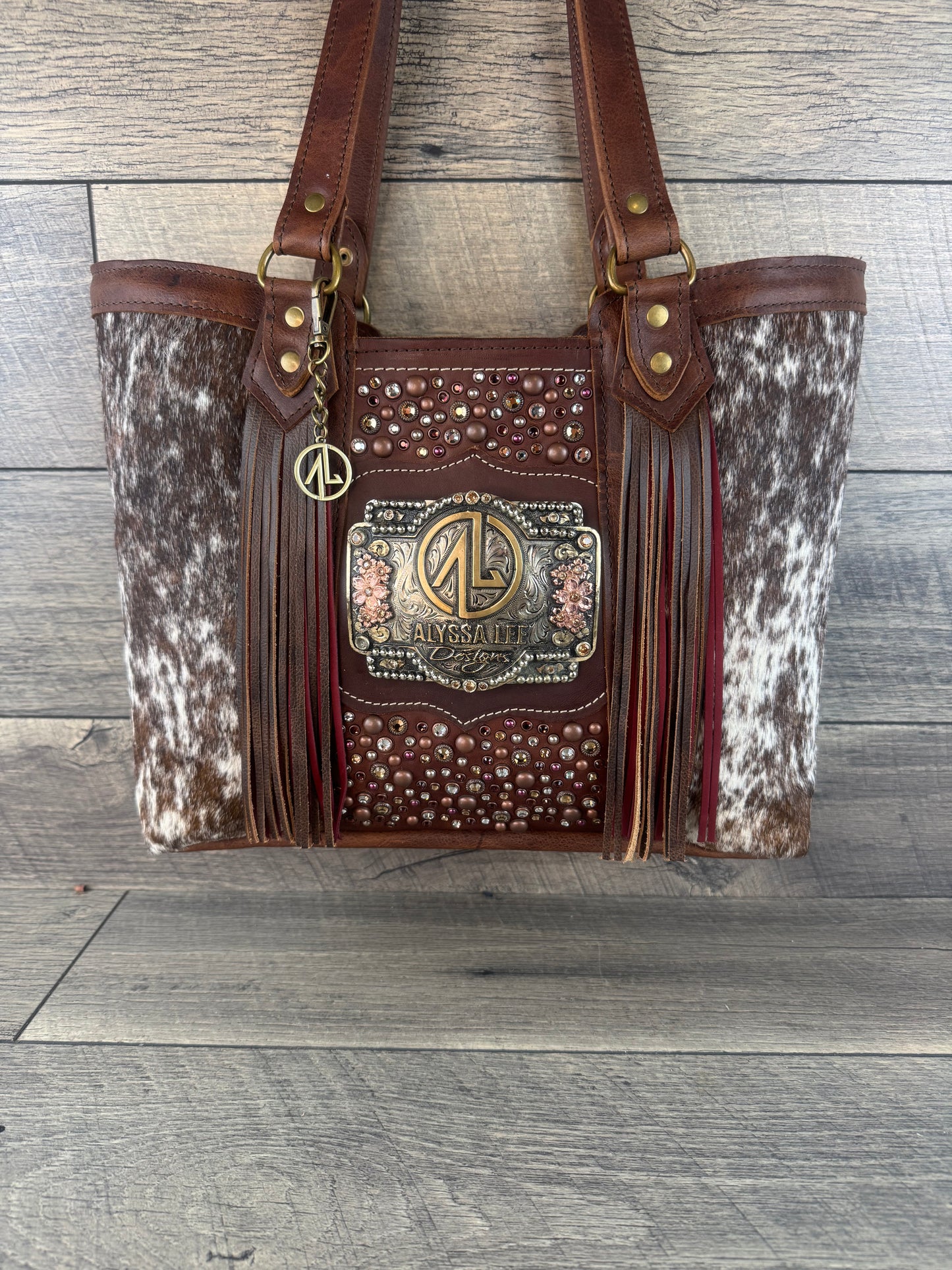 Tiffy Tote w/Buckle Option - Cowhide & Burgundy Confetti