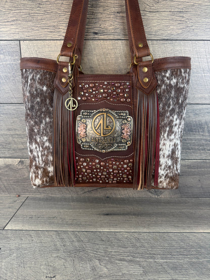 Tiffy Tote w/Buckle Option - Cowhide & Burgundy Confetti