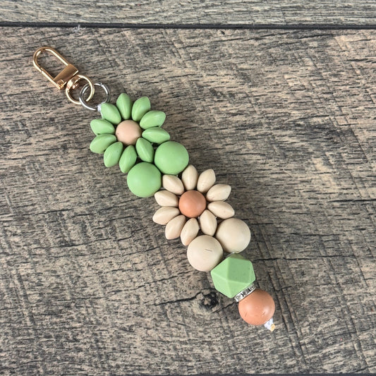 Silicone Flower Keychain 020 - Sage & Cream