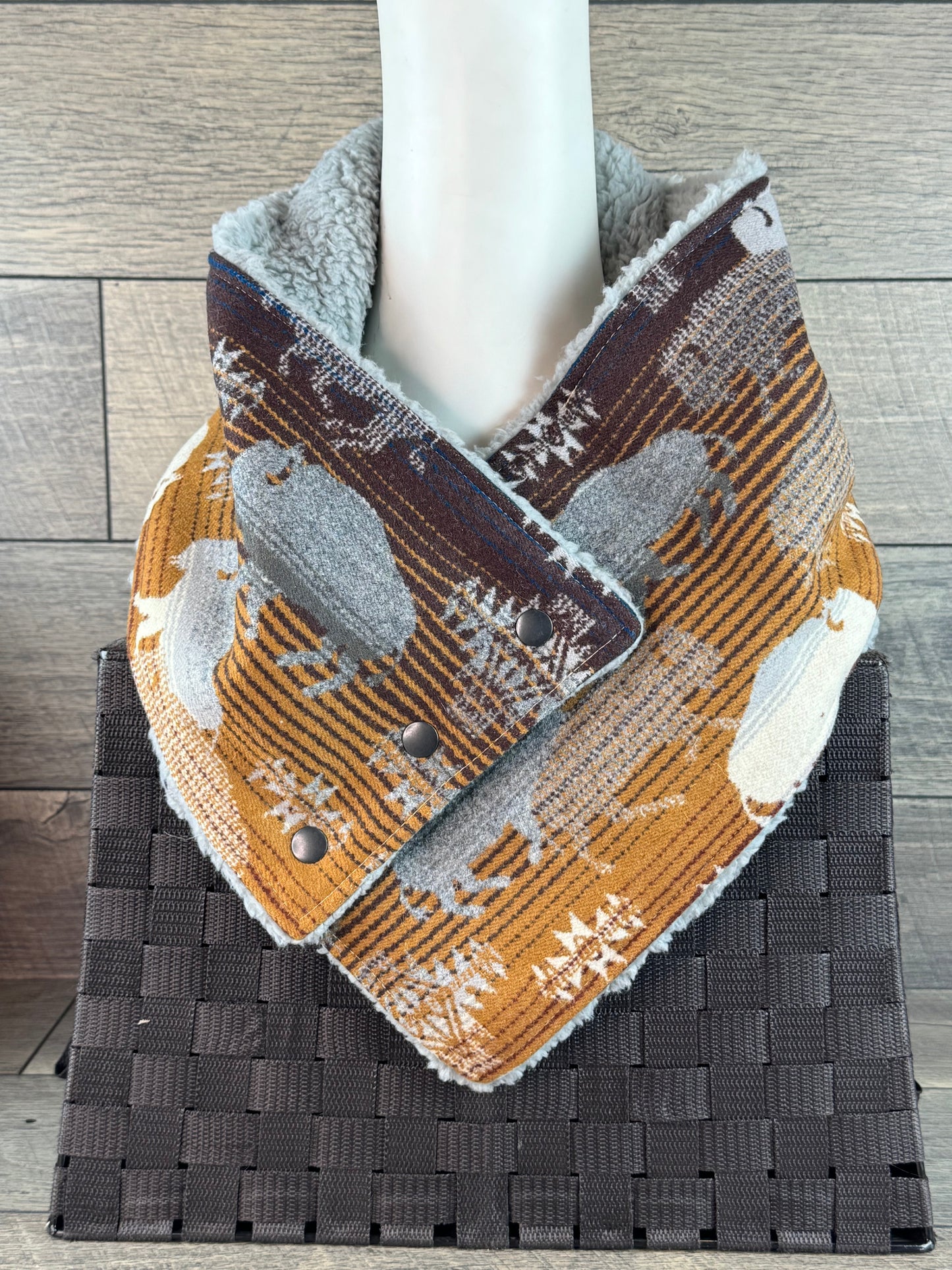 Sherpa Cozy Cowl - *Limited Edition* Grey Buffalo (Brown to Gold)