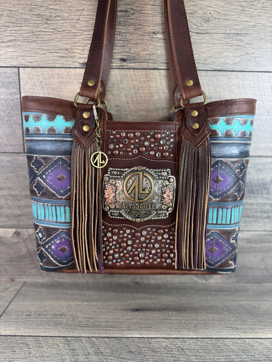 Tiffy Tote w/Buckle Option - Turquoise & Purple Navajo & Confetti