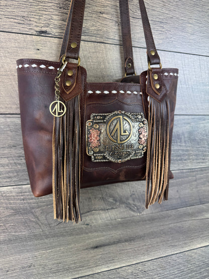Mini Tiffy Tote w/Buckle Option - Chocolate Leather & Buckstitch