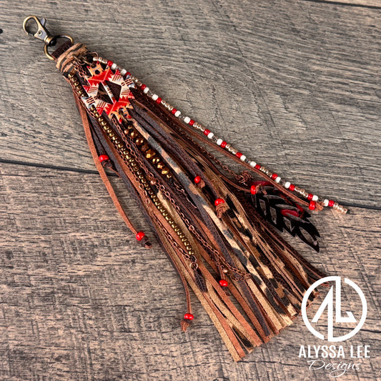 “Junk’d Up” Tassel 010 - Chocolate, Leopard & Red Aztec