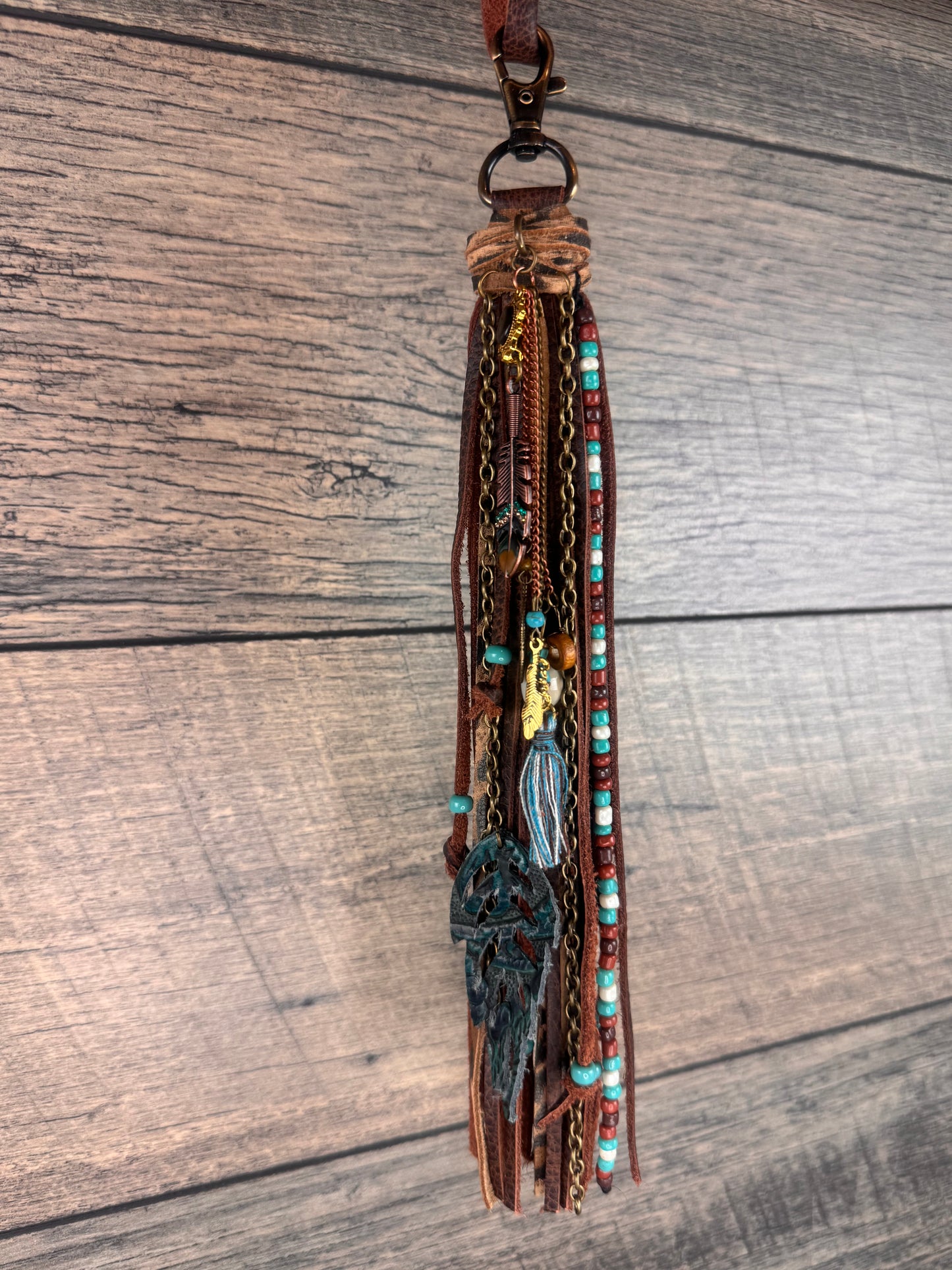 “Junk’d Up” Tassel 026 - Chocolate & Leopard w/Turquoise & Neutral