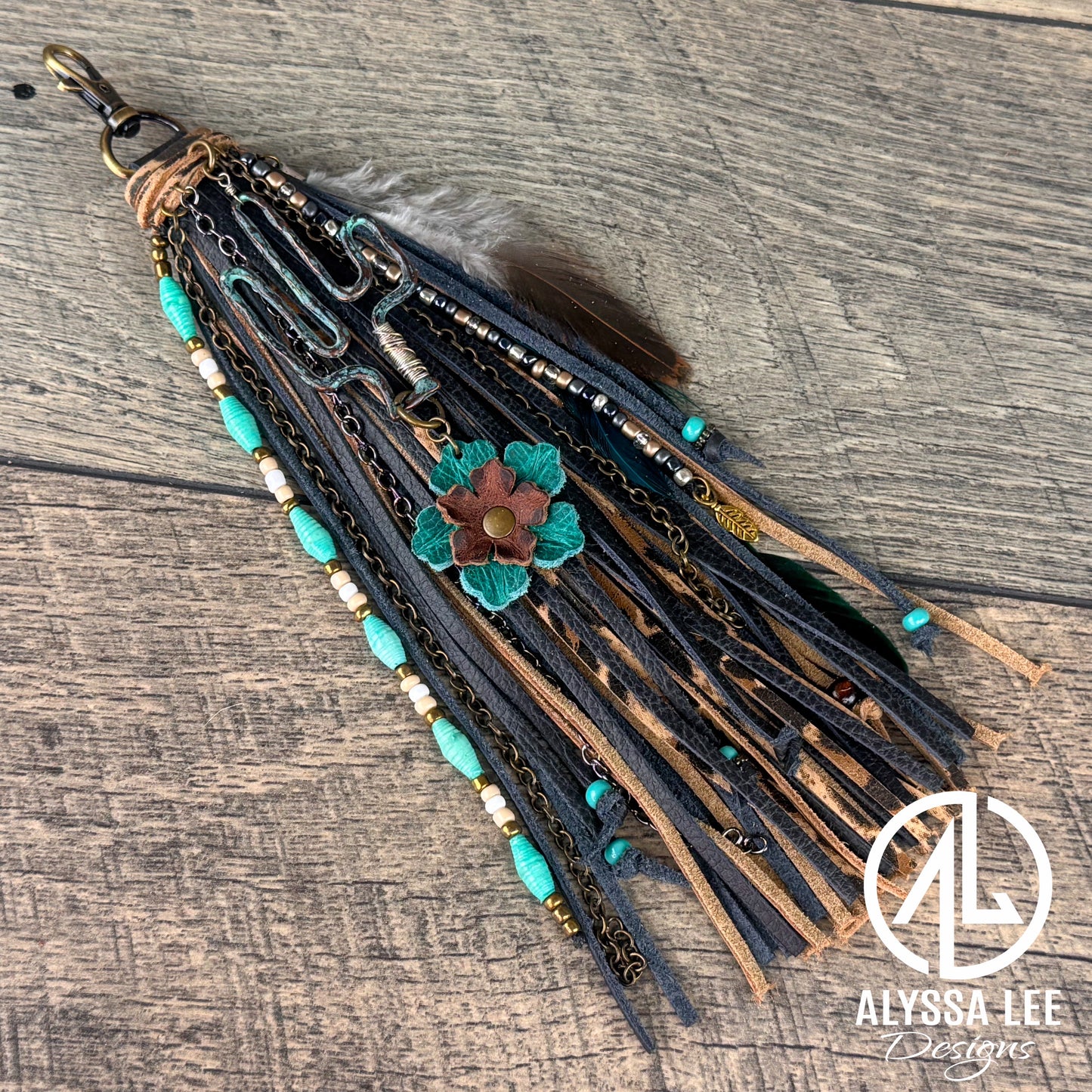 “Junk’d Up” Tassel 029 - Black, Leopard, Turquoise & Cactus