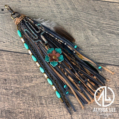 “Junk’d Up” Tassel 029 - Black, Leopard, Turquoise & Cactus