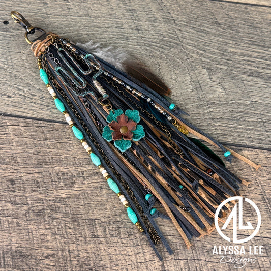 “Junk’d Up” Tassel 029 - Black, Leopard, Turquoise & Cactus