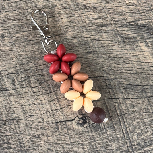 Silicone Flower Keychain 004 - Red, Tan, Cream