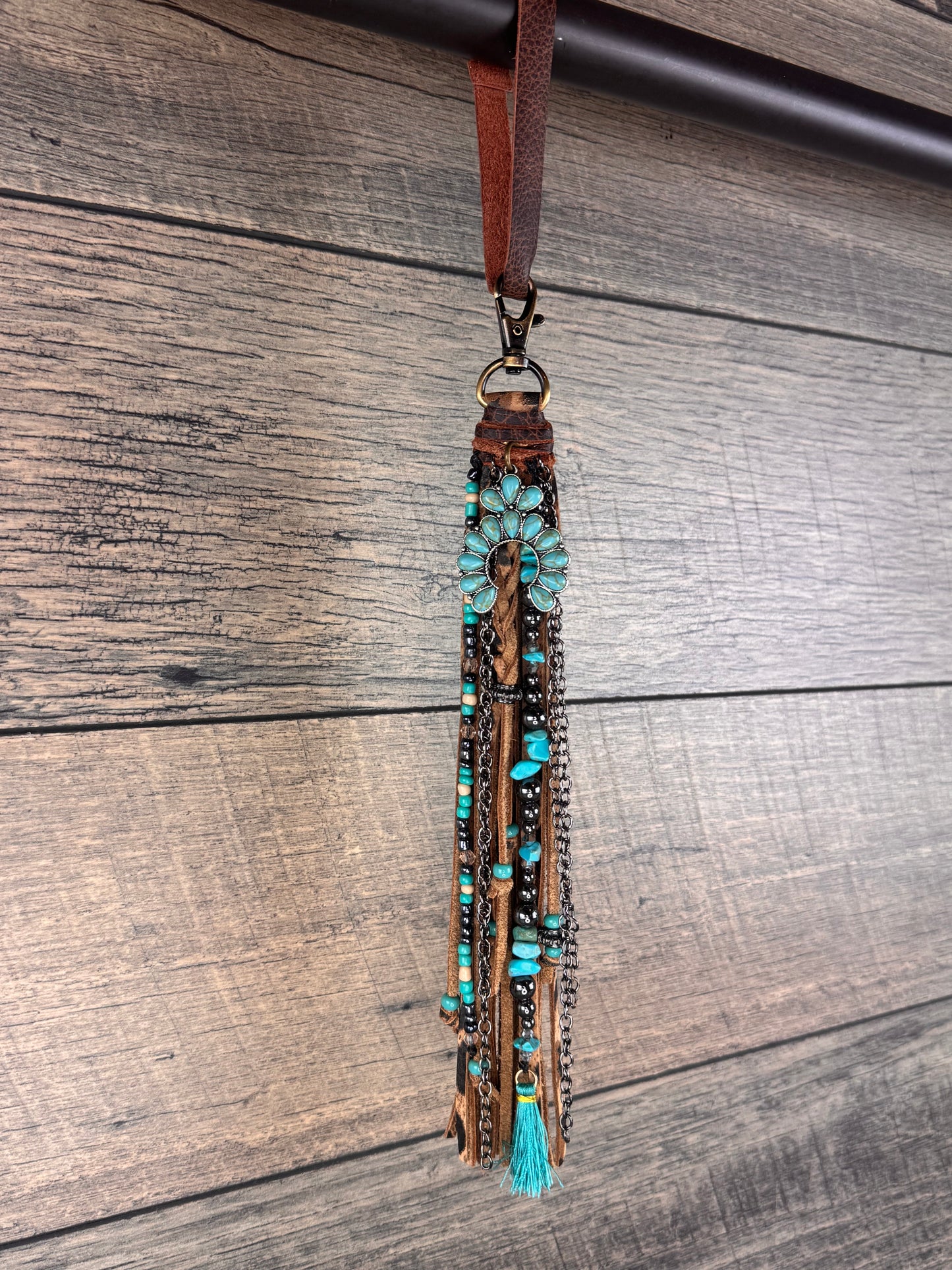 “Junk’d Up” Tassel 028 - Leopard w/Turquoise & Squash Blossom