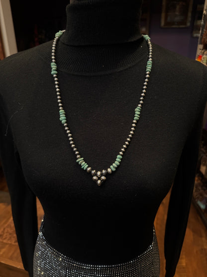 26” Navajo Pearls with Santo Domingo Turquoise & Clover Pendant