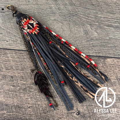 “Junk’d Up” Tassel 003 - Black Fringe w/Red Navajo
