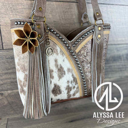 Bethany Tote - Taupe Speckled Cowhide w/Vanilla Floral