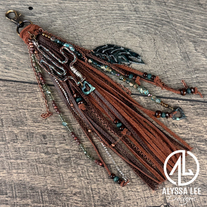“Junk’d Up” Tassel 004 - Chocolate Fringe w/Cactus & Turquoise