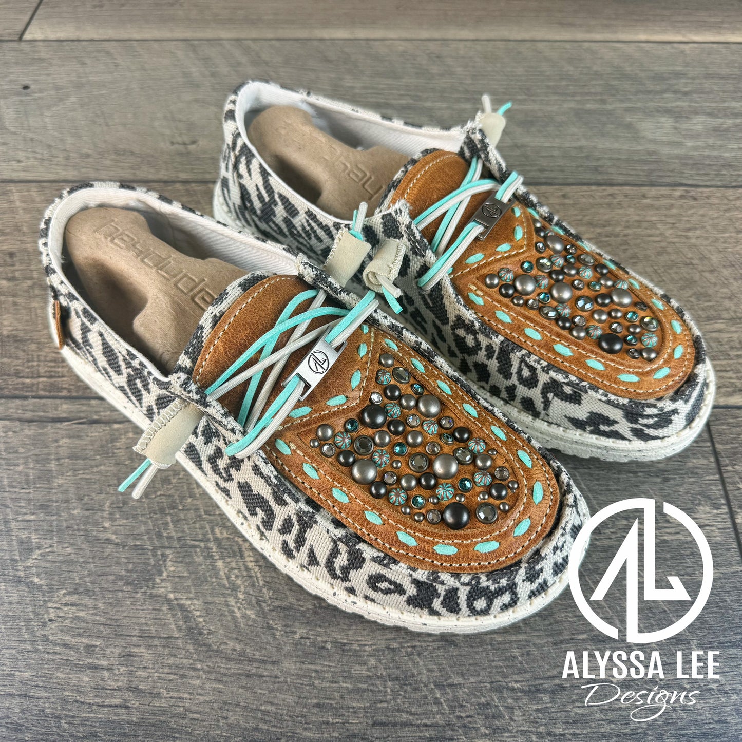 Women’s Size 8 - Grey Cheetah w/Turquoise, Gold & Silver Confetti