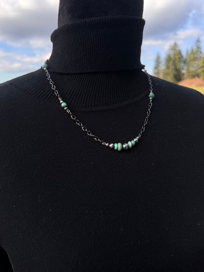 18” Chain Necklace with Turquoise & Navajo Pearl Bead Bar