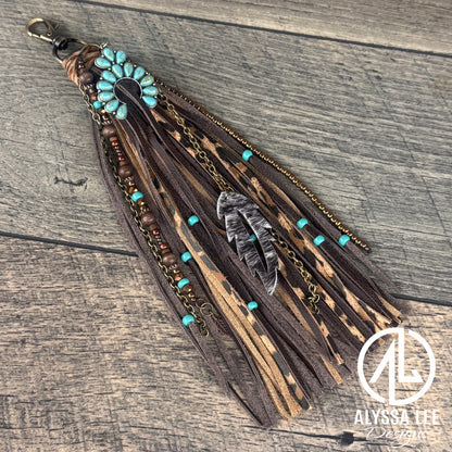 “Junk’d Up” Tassel 018 - Chocolate & Cheetah w/Turquoise Squash Blossom