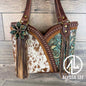 Bethany Tote - Carmel Speckled Cowhide w/Teal Roses