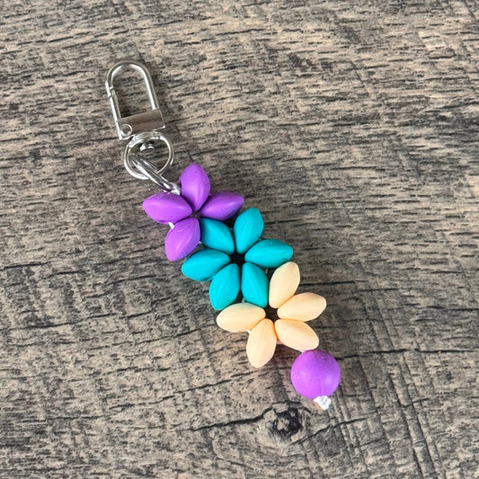 Silicone Flower Keychain 005 - Purple, Turquoise & Cream