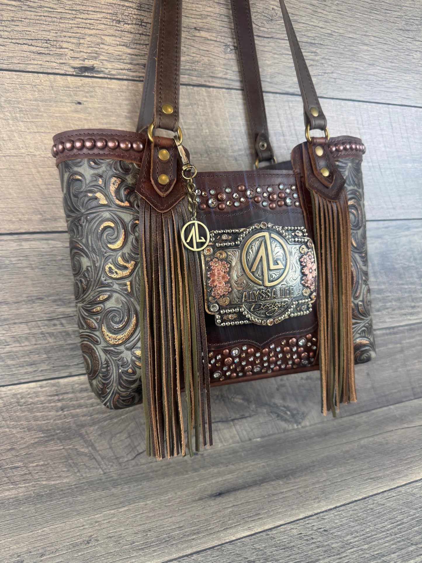 Mini Tiffy Tote w/Buckle Option - Olive Copper Metallic & Confetti